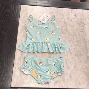 Kids Swim Bikini - Mint with Multicolor Print